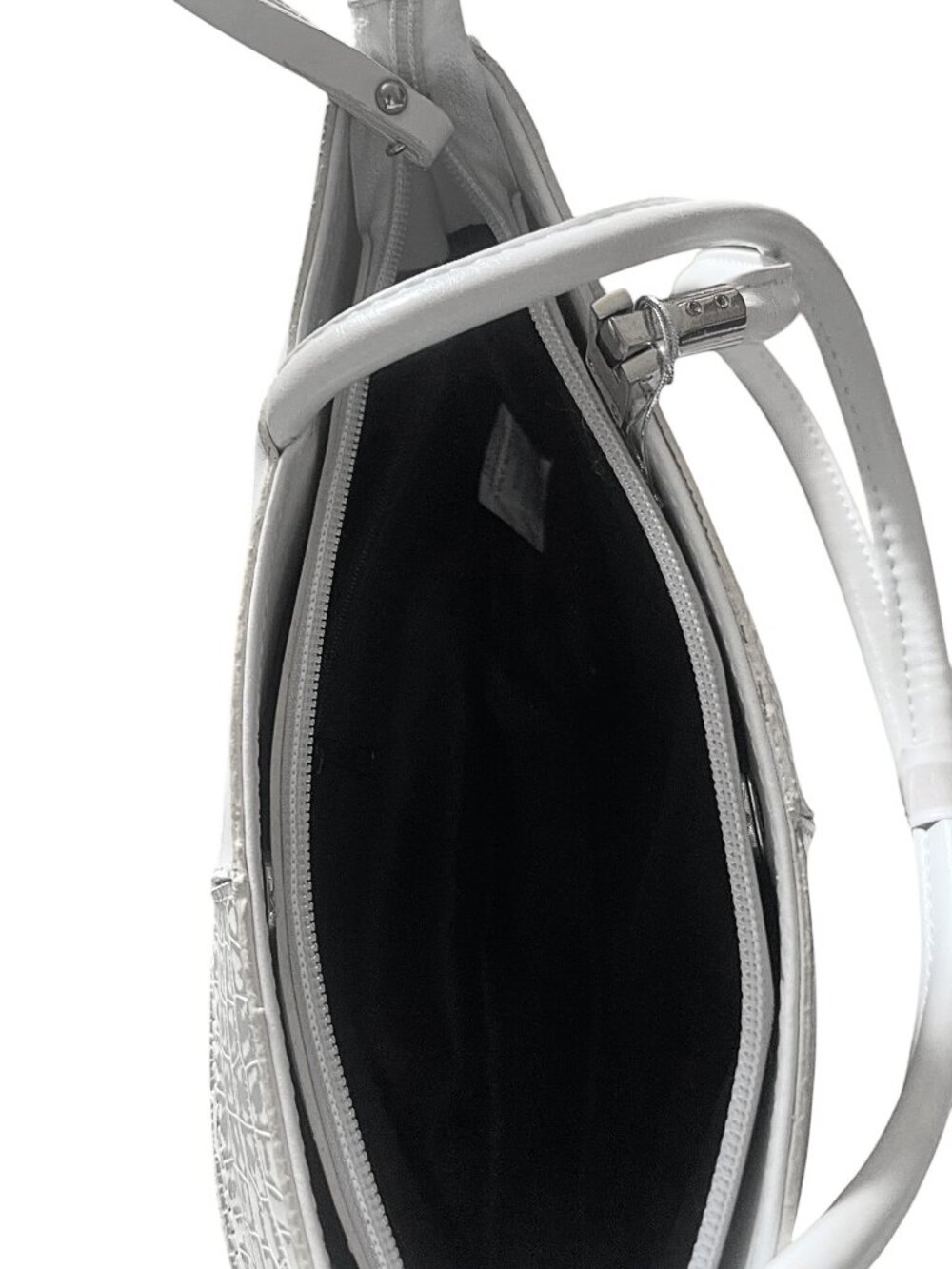 Gray Croc Embossed Structured Shoulder Bag Elegant Sturdy Faux Leather Handbag - Picture 6 of 8